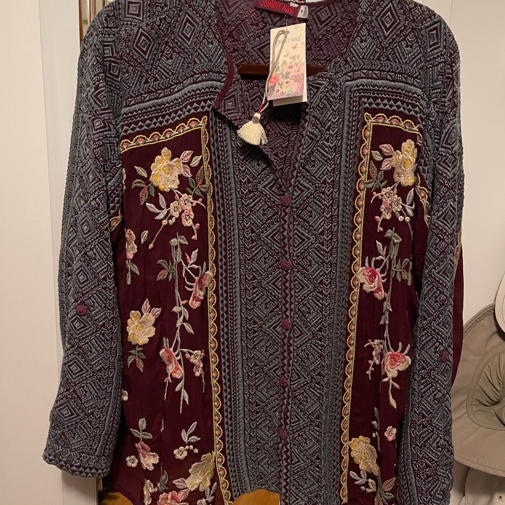 Johnny Was Rumi Blouse in beautiful burgundy NWT size M